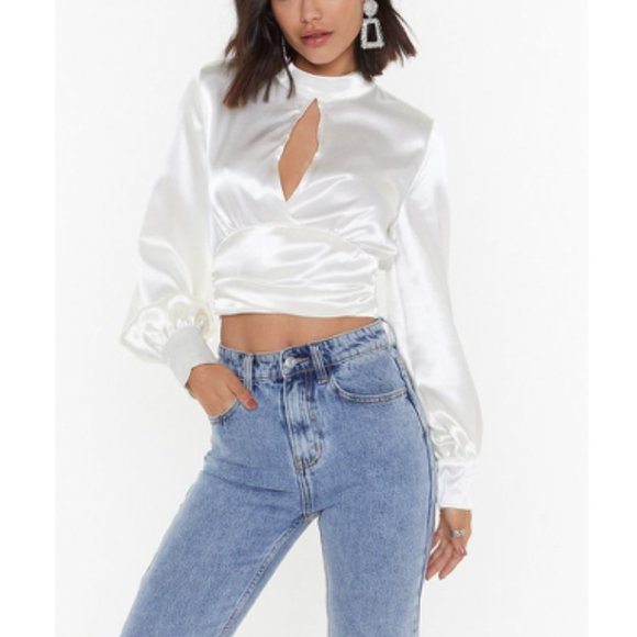 satin high neck blouse